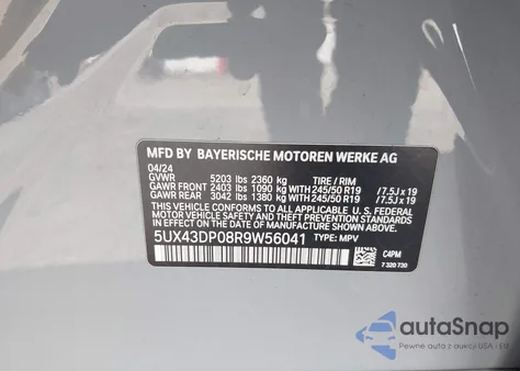 2024 BMW X3 Sdrive30I from USA, damaged, VIN 5UX43DP08R9W56041